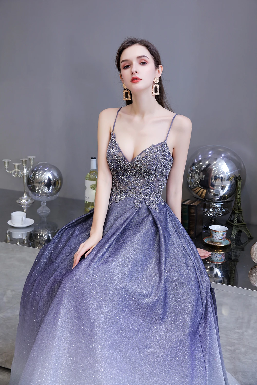 

Luxury Gradient Evening Dresses For Women 2024 Beadings Crystal A Line Elegant Appliques Prom Gowns Formal Party Robe De Soiree