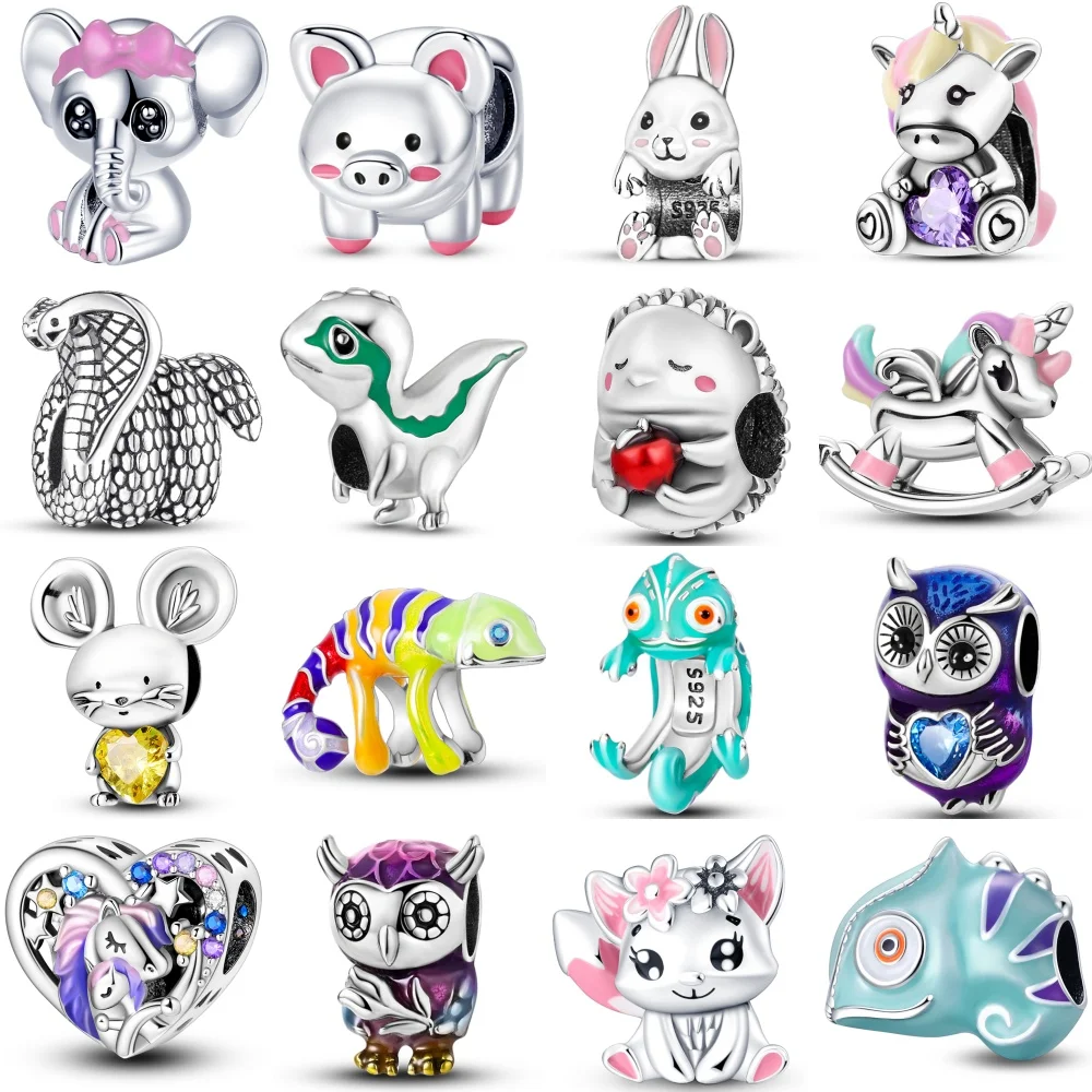 

925 Sterling Silver Rabbit Elephant Animal Series Charms Beads Fit Original Pandora Bracelets S925 DIY Jewelry Gifts Accessory