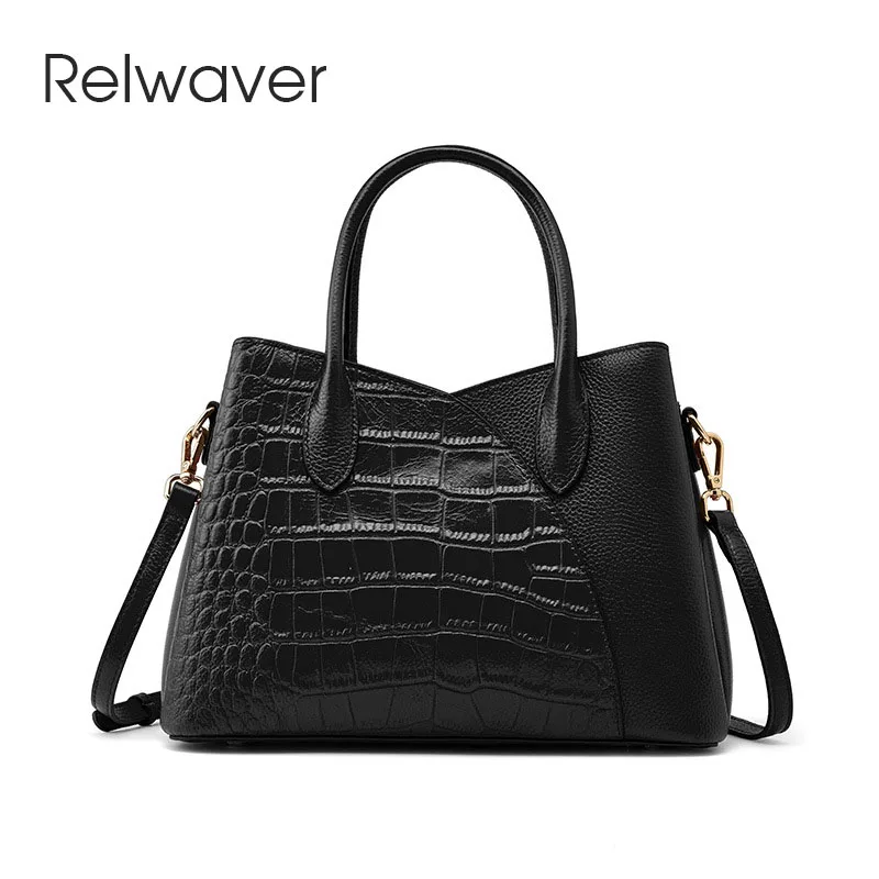 

Relwaver crocodile pattern cow leather tote bag elegant ladies handbag 2023 autumn winter irregular shoulder crossbody bag