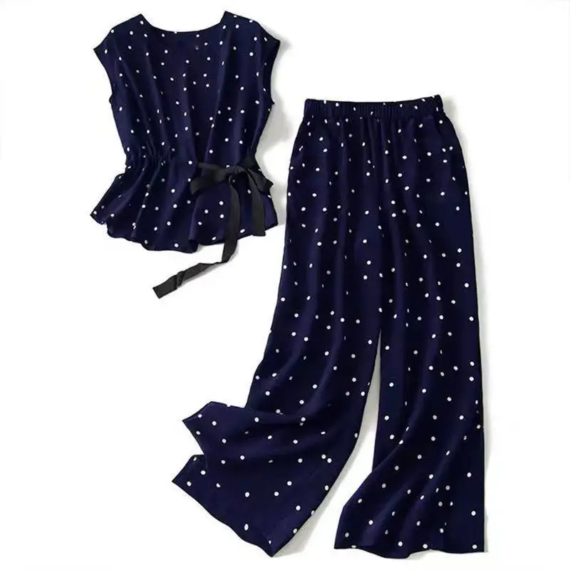 New 2024 Summer Women 2 Piece Sets Female Outfits Round Neck Print Tops + Loose Wide-leg Pants Ladies Chiffon Suits Clothes J01
New 2024 Summer Women 2 Piece Sets Female Outfits Round Neck Print Tops + Loose Wide-leg Pants Ladies Chiffon Suits Clothes J01