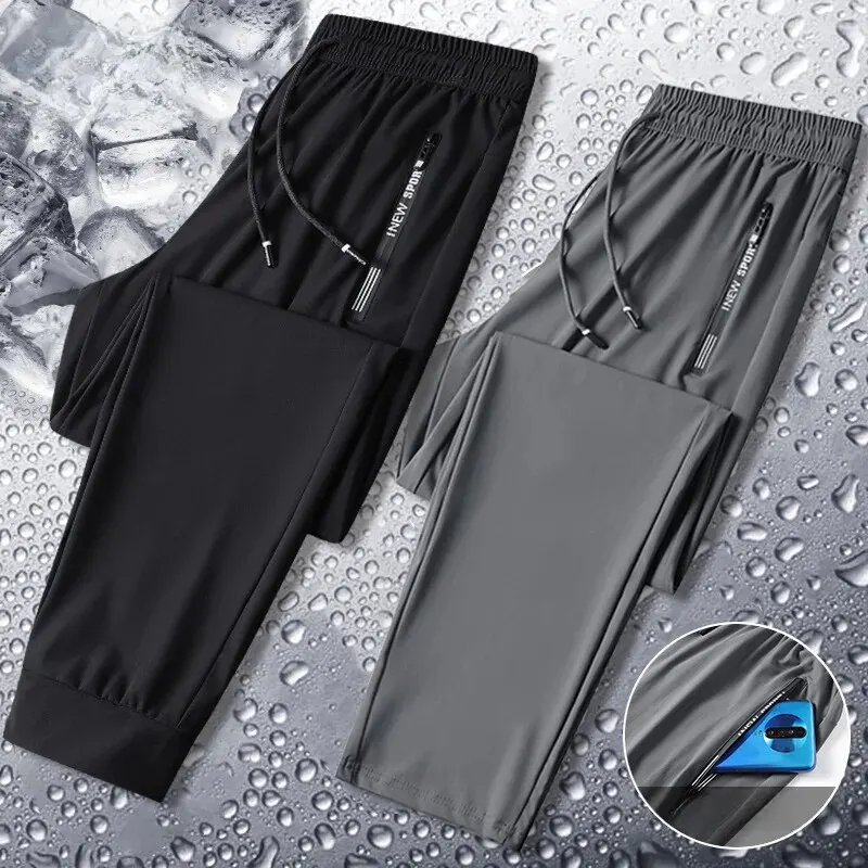 

sportswear gym Men Summer Thin Ice Silk Pants Loose Style Workwear Casual Quick Dry Sports Pants Long Breathable High Elasticity
