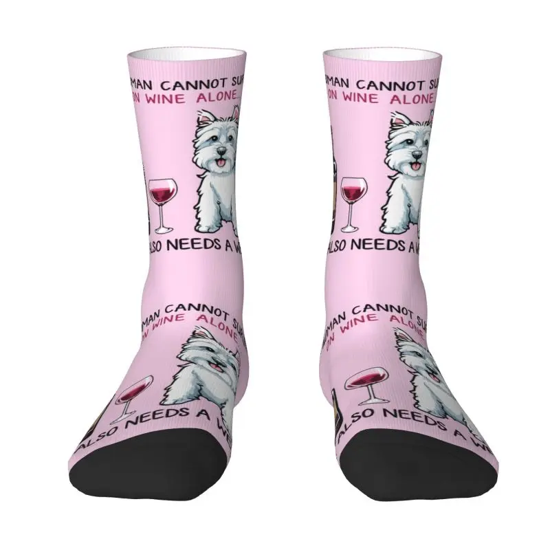 

Westie And Wine Funny Dog Cartoon Dress Socks Men's Women's Warm Funny Novelty West Highland White Terrier Crew Socks