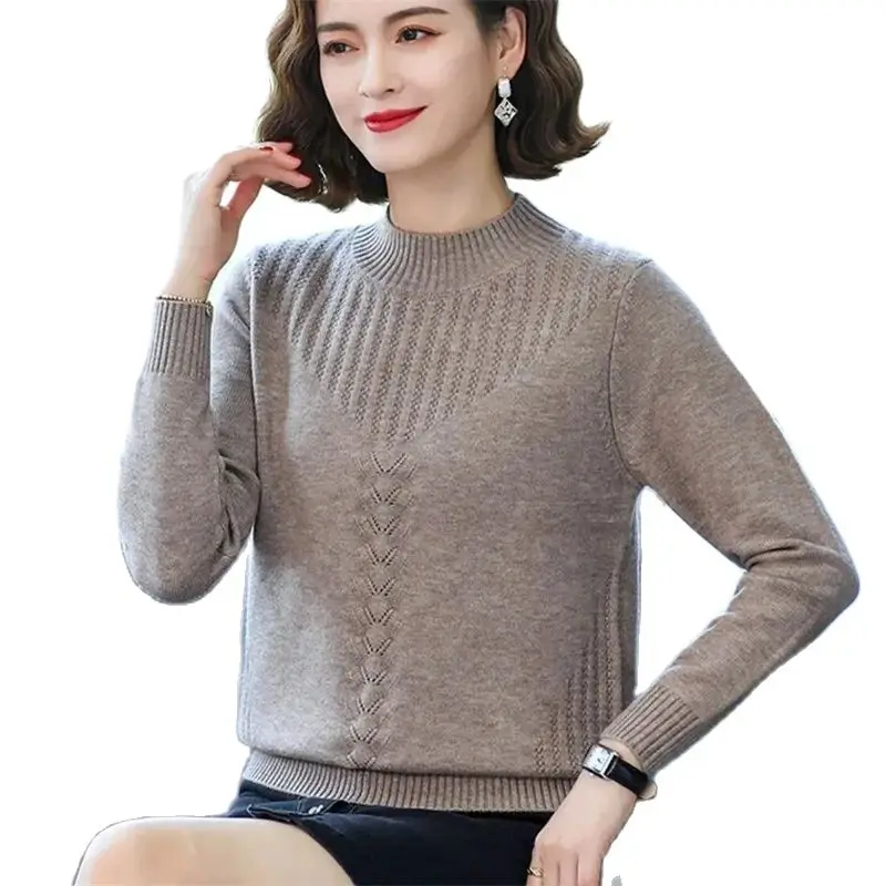 

Middle-Aged Mother Sweater Short Sweater New Autumn And Winter Semi-High Collar Loose Knitting Keep Warm Bottoming Shirt