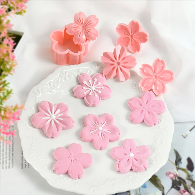 

5pcs/set Sakura Cookie Cutter Mold Stamp Pink Cherry Blossom Biscuit Mold DIY Floral Fondant Cake Mould Kitchen Baking Tools 75z