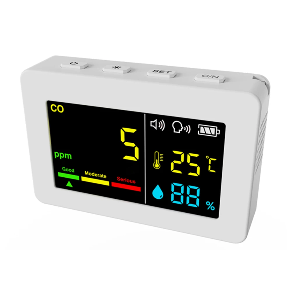 3in1 Carbon Monoxide Detector Air Quality Meter Temp&Humidity Tester+Voice Alarm 0-99℃ 0-1000PPM Digital Color Display Tester
3in1 Carbon Monoxide Detector Air Quality Meter Temp&Humidity Tester+Voice Alarm 0-99℃ 0-1000PPM Digital Color Display Tester