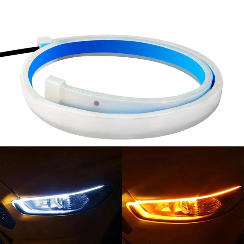 

2Pcs DRL 60cm Daytime Running Light 12V Flexible Soft Tube Guide with Start Scan Car LED Strip Turn Signal White/Amber