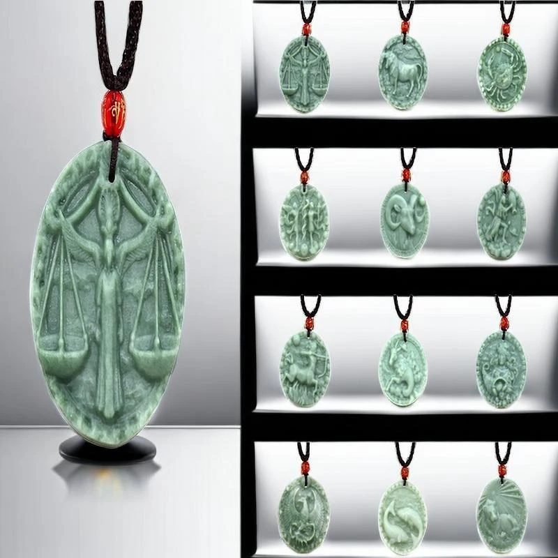 

Jade Zodiac Pendant Necklace Necklaces Designer Jewelry Natural Green Carved Man Gifts for Women Gemstone Gift Talismans