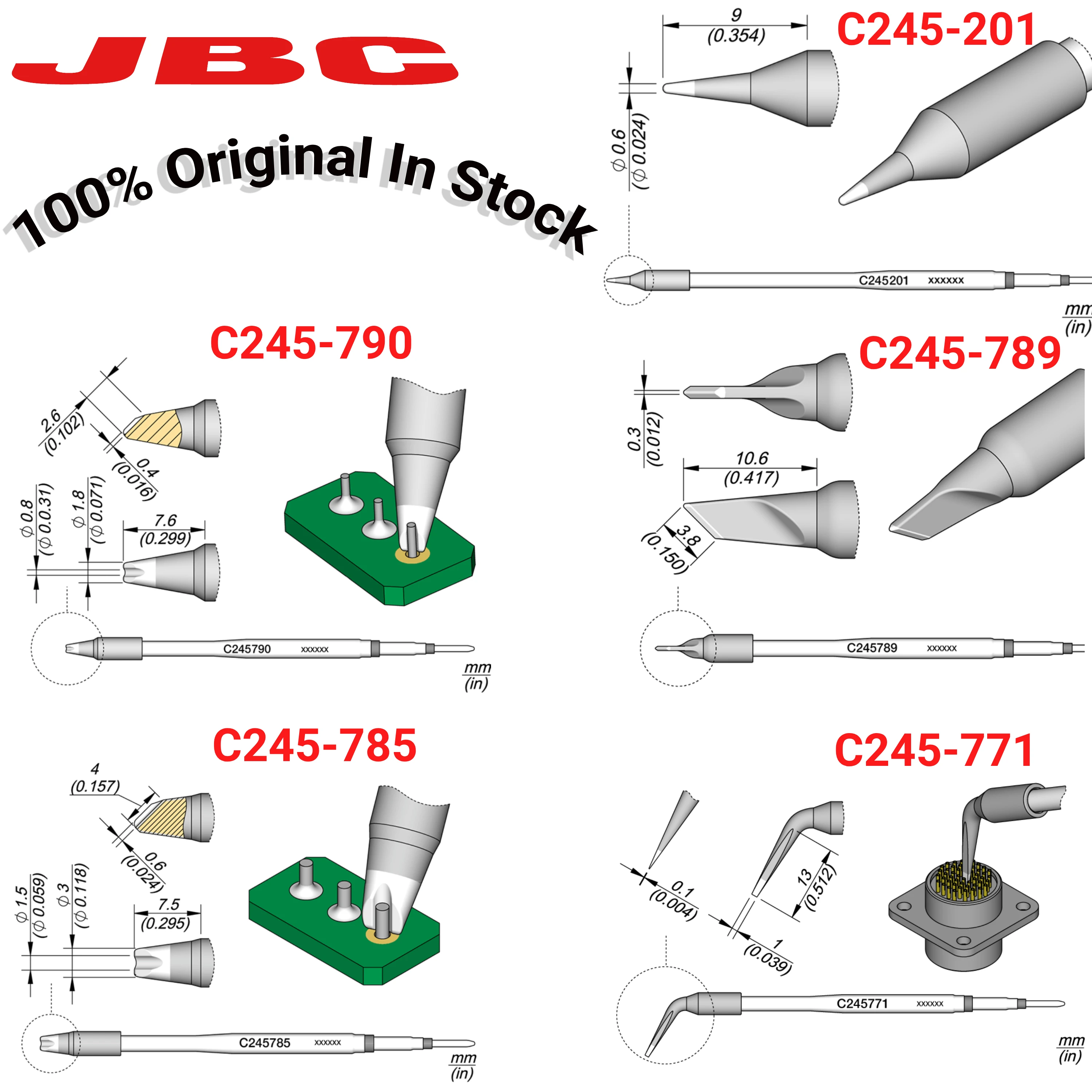 

Soldering Iron Tips JBC C245 Original C245789 C245790 Leadfree Heating Soldering Tin Tip For JBC T245-A Handle Soldering Station