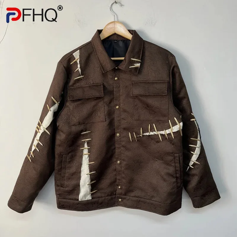 

PFHQ Men's Jacquard Rip Edge Designer Jackets Tide Avant-garde Streetwear Patch Niche Motorcycle Personality Coat Autumn 21Z2669