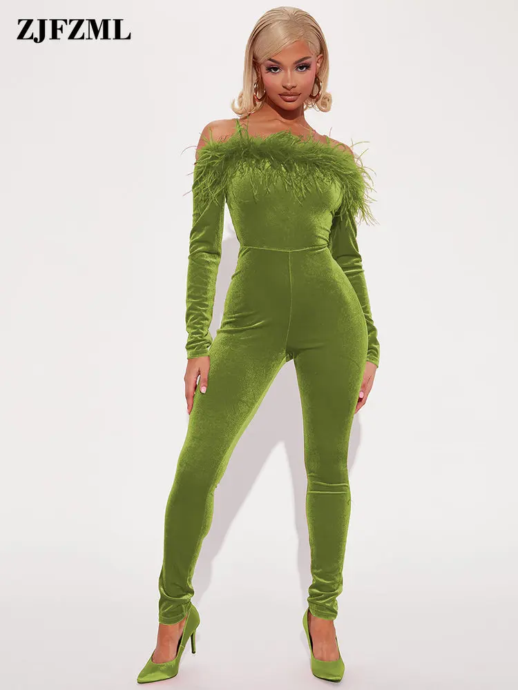 Comfy Feather Patchwork One Piece Jumpsuit for Women Slash Neck Long Sleeve Skinny Overall Vintage Off The Shoulder Slim Clothes
Comfy Feather Patchwork One Piece Jumpsuit for Women Slash Neck Long Sleeve Skinny Overall Vintage Off The Shoulder Slim Clothes