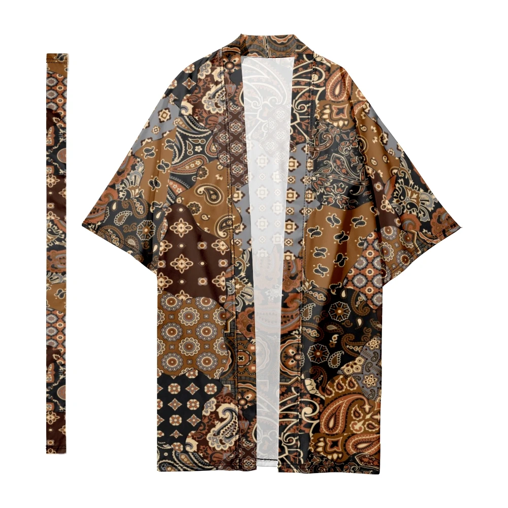 

Men's Japanese Long Kimono Traditional Stripe Panels Kimono Cardigan Samurai Bathrobes Kimono Shirt Yukata Jacket Cloak 7