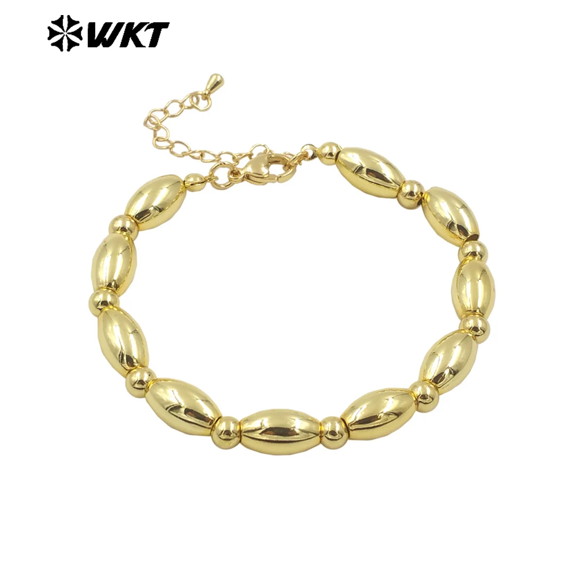 

WT-JF349 Wholesale Fashion 18K Real Gold Plated Bullet shape Hand strand Made Beads Bracelet With Extend Chain 10PCS