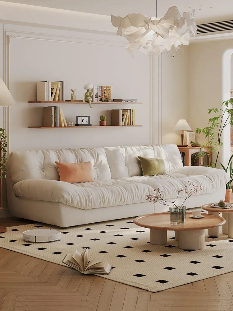 

Cloud Fabric Living Room Straight Row Three-Seat Silent Cream Wind Cat Scratching Cloth Sofa