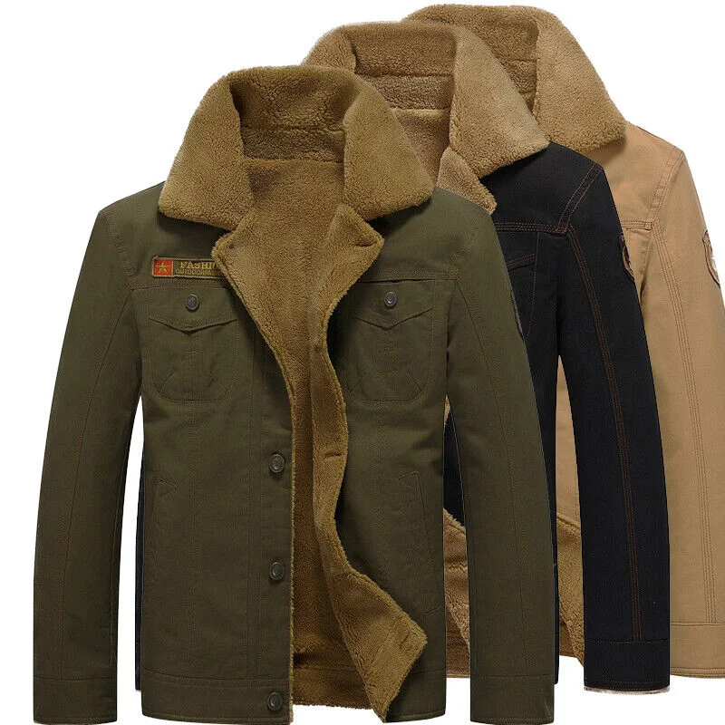 

New Men Warm Faux Fur Collar Coat Trucker Fleece Lined Winter Denim/Jean Jacket Autumn Winter New Thicken jacket