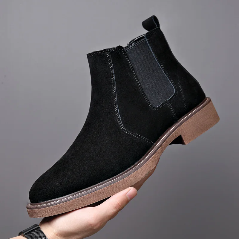 

British style men's casual chelsea boots black brown cow suede leather shoes outdoors cowboy boot cool autumn winter ankle botas