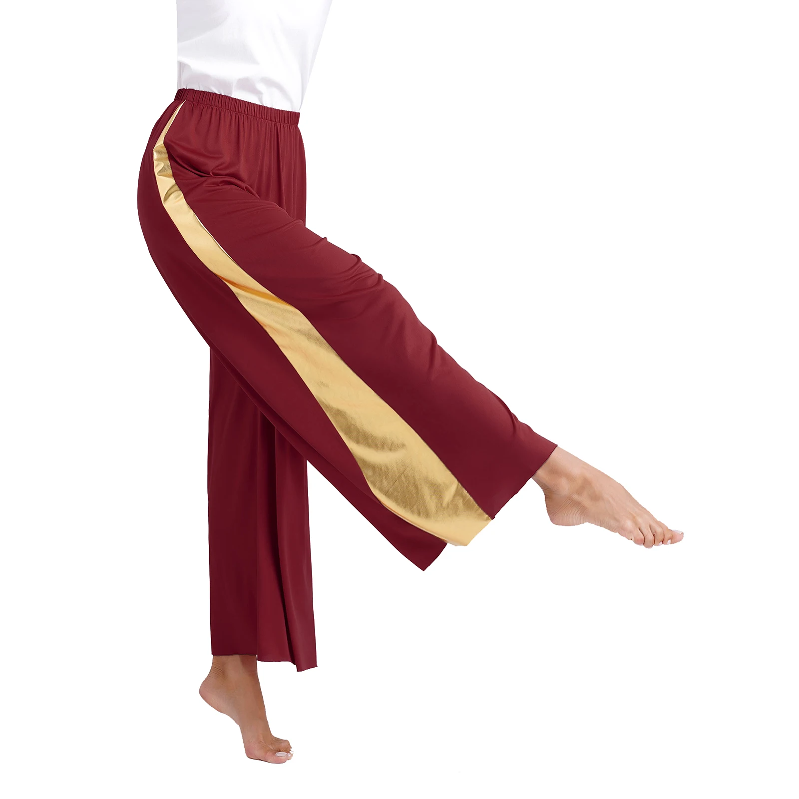 

Womens Metallic Dancing Loose Pants High Waist Elastic Waistband Wide-Leg Trousers for Liturgical Dance Ceremony Performance