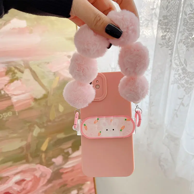 

Adjustable Phone Lanyards Furry Plush Bracelet Mobile Phone Pink Korea Cellphone Clamp Lanyard Phone Charm Clip Strap Handheld