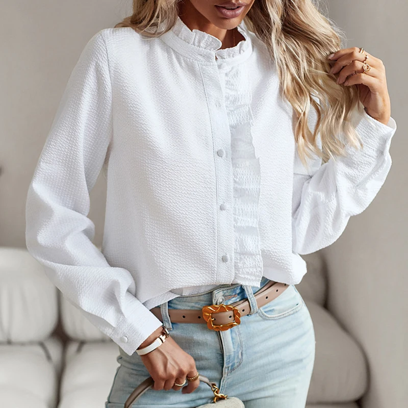 Ruffled Stand Collar Fashion Shirt Casual Long Sleeve Women White Elegant Long Sleeve Tops Spring Office Lady Loose Blouse 28182
Ruffled Stand Collar Fashion Shirt Casual Long Sleeve Women White Elegant Long Sleeve Tops Spring Office Lady Loose Blouse 28182