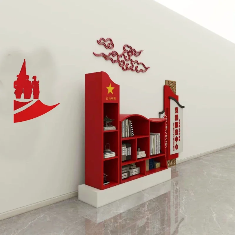 

Оригинальный креативный книжный шкаф из кованого железа, строительный книжный шкаф с красной тематикой, Национальная книжная полка