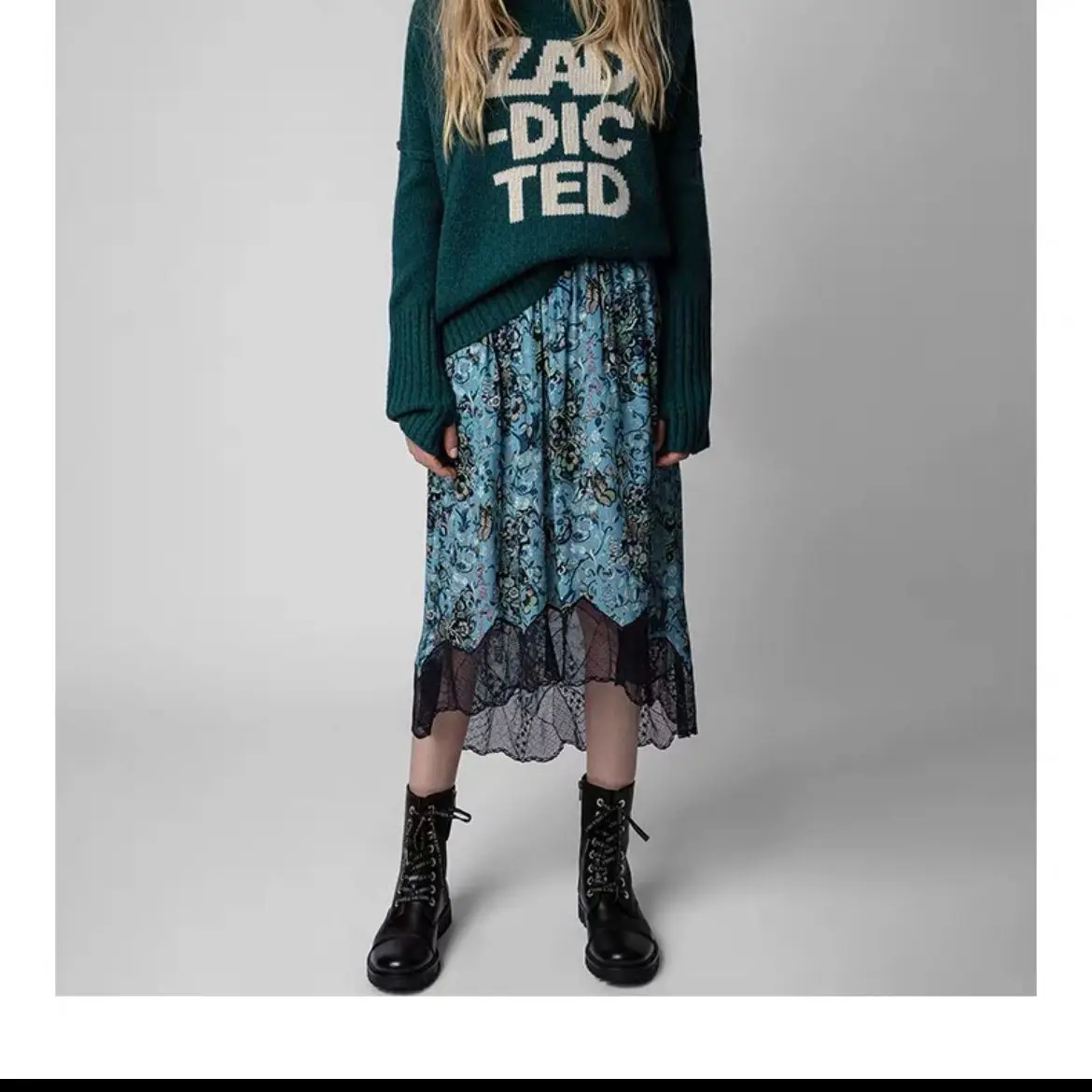 Women Midi Skirts Lace Stitching Floral Print High Waist Irregular Splicing Jupe Vintage
Women Midi Skirts Lace Stitching Floral Print High Waist Irregular Splicing Jupe Vintage