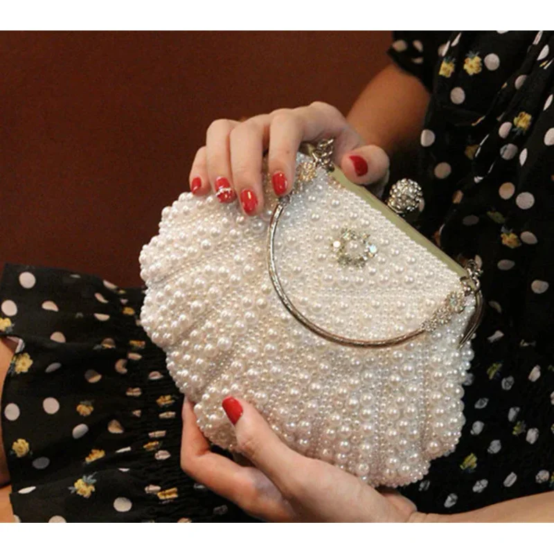 

2023 New Pearl dinner bride dress bag banquet diagonal small bag cocktail party handbag evening clutch purse