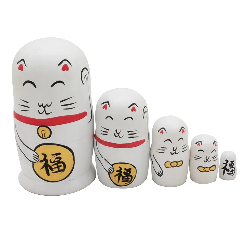 5 Pcs Nesting Dolls Adorable White Fortune Cat Russian Stacking Dolls Collection Toy
5 Pcs Nesting Dolls Adorable White Fortune Cat Russian Stacking Dolls Collection Toy