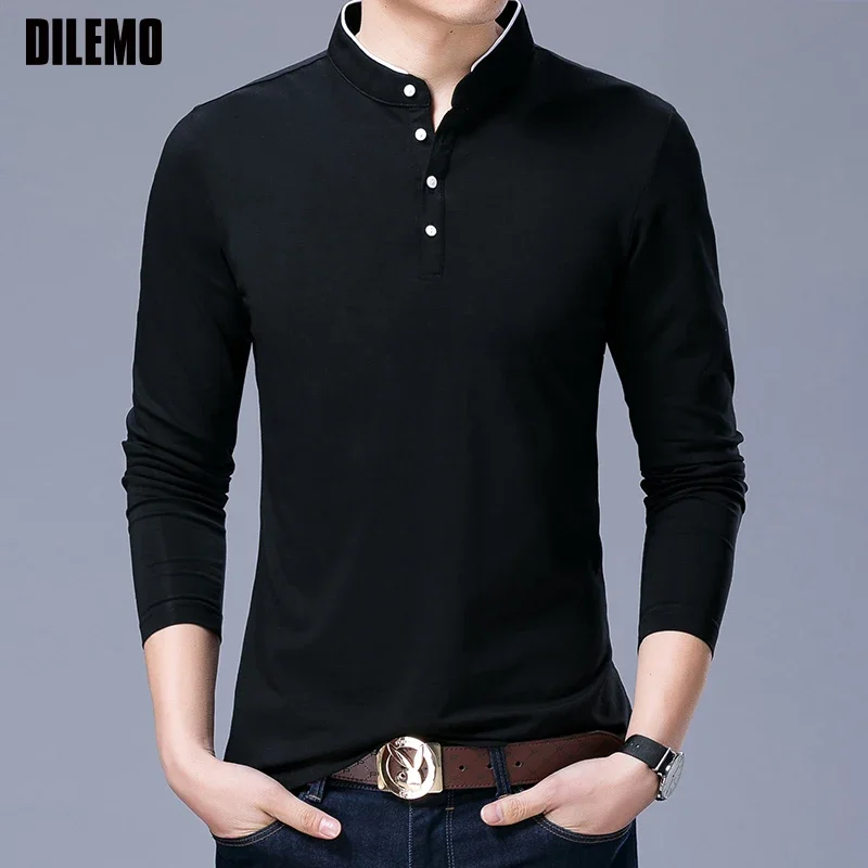 

Hot Sell 2024 New Fashion Brand Clothing Polo Shirt Mens Long Sleeve Slim Fit Boys Mandarin Colla Polos Casual Men's Clothing