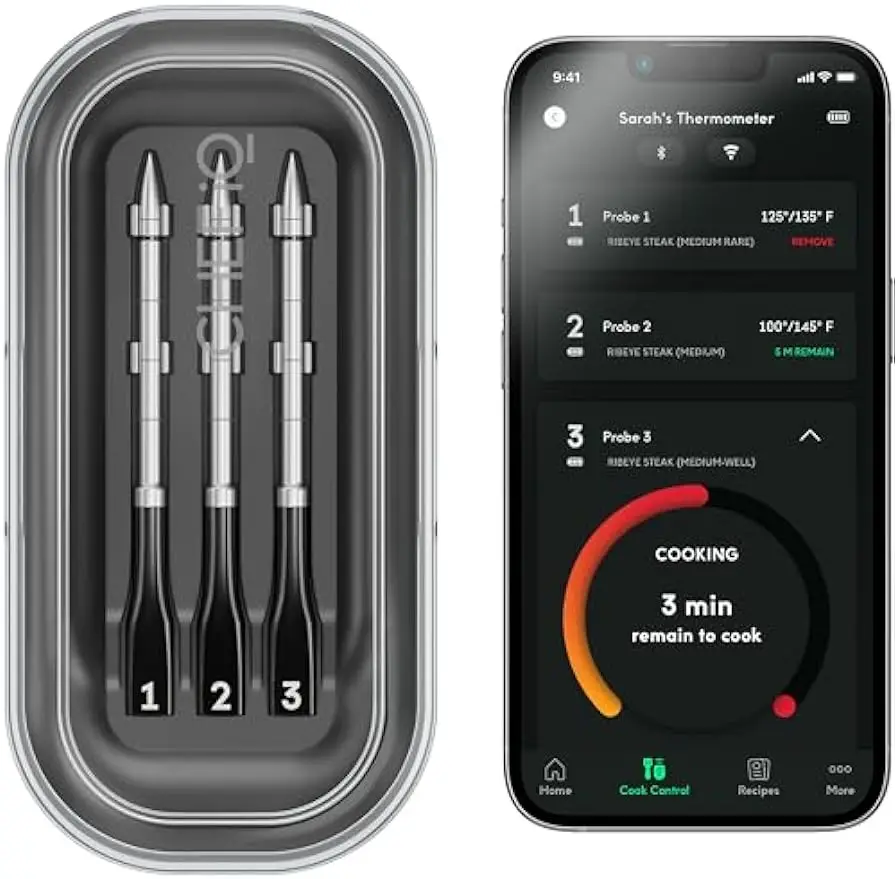 CHEF iQ Smart Wireless Meat Thermometer with 3 Ultra-Thin Probes, Unlimited Range Bluetooth Meat Thermometer,
CHEF iQ Smart Wireless Meat Thermometer with 3 Ultra-Thin Probes, Unlimited Range Bluetooth Meat Thermometer,