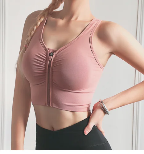 

Front zipper fashion sports beauty back without steel ring Women's fitness running shock absorption gathered yoga vest