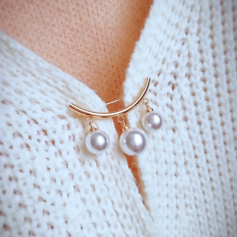 

1PC Elegant White Crystal Pearl Fashion Pearl Fixed Strap Charm Safety Pin Brooch Sweater Cardigan Clip Chain Brooches Jewelry