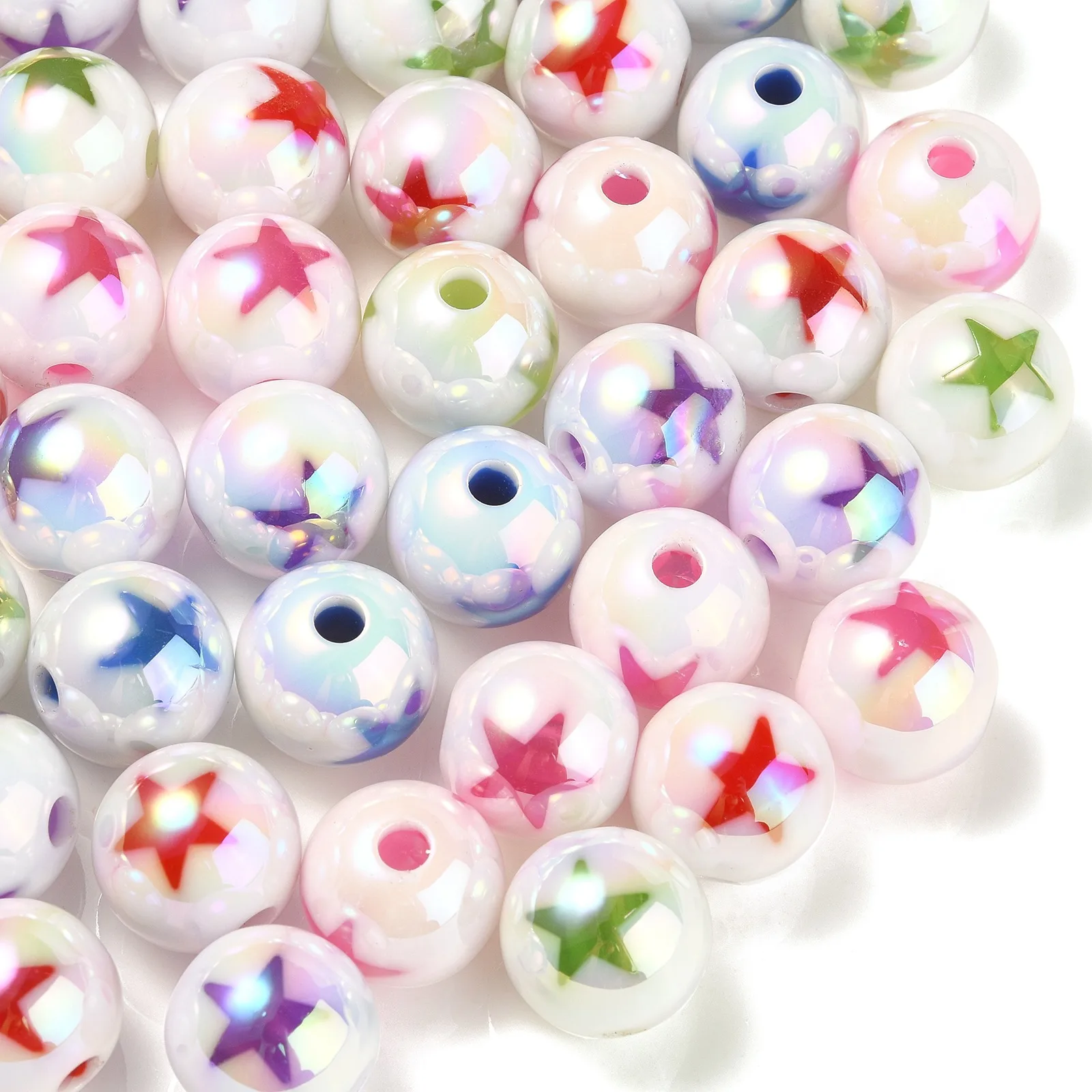 

PandaHall 100Pcs 16mm Acrylic Round with Star Pattern Beads Opaque Bubblegum Round Ball Spacer Beads for Jewelry Making DIY
