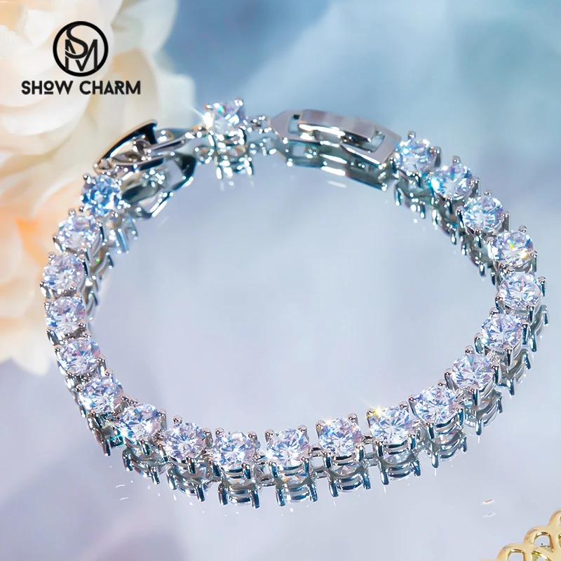 Luxury S925 Sterling Silver Gold Plated Bracelet 5A Zircon High Carbon Diamond Fine Jewelry for Women Super Flash Holiday Gift
Luxury S925 Sterling Silver Gold Plated Bracelet 5A Zircon High Carbon Diamond Fine Jewelry for Women Super Flash Holiday Gift