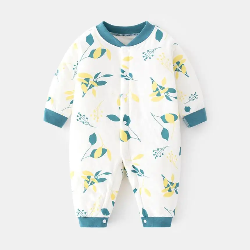 

2023 Winter New Baby Romper Long Sleeves Print Design Infant Thicker Warm Jumpsuit Newborn Boys Girls Cotton Coat A3027