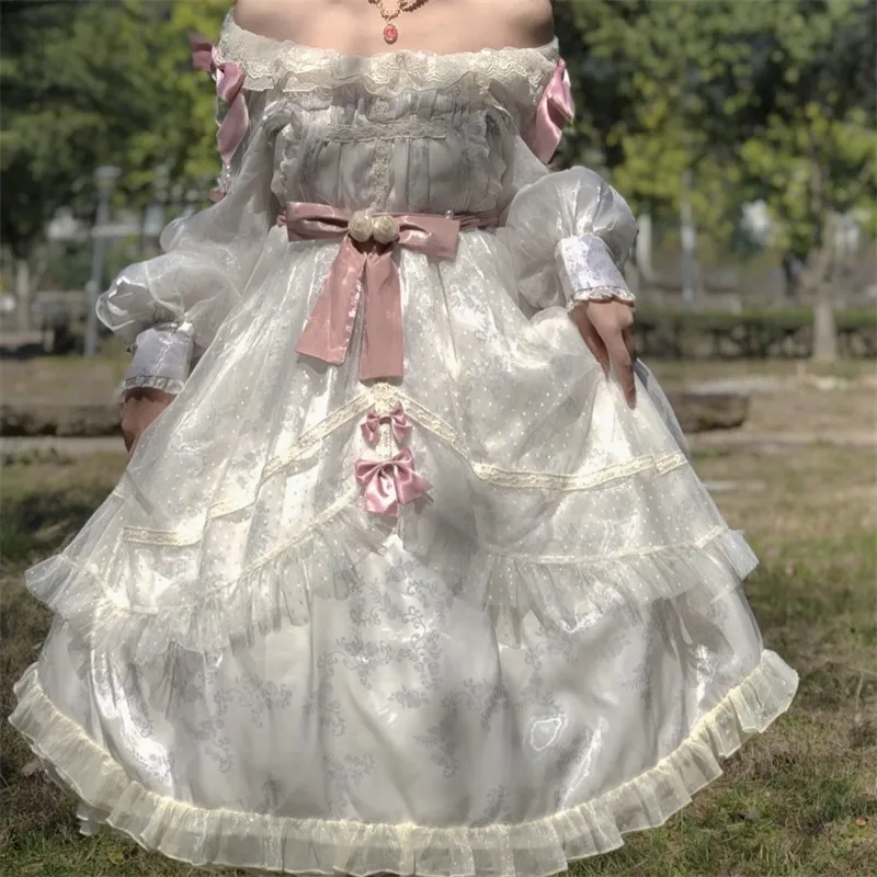 

First Love Poem White Lolita Op Daily Wear Sweet Girl Kawaii Lolitas Dress Long Sleeve Elegant Flower Wedding Vintage Necklace