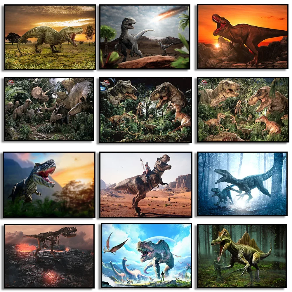

Картина на холсте Парк Юрского периода Тираннозавр Рекс, настенный постер с различными динозаврами, подходит для детской комнаты, украшение для дома