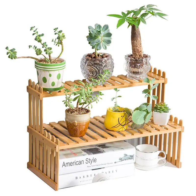 

Bamboo Flower Stand 2 Tier Tabletop Indoor Plant Stand For Desk Desktop Shelf Organizer Planter Holder Window Shelf For Plants