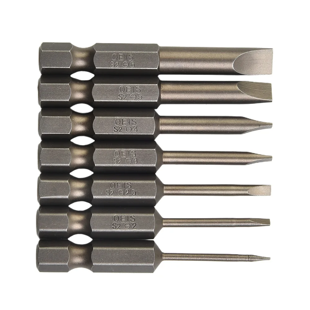 

Nutdrivers Screwdriver Bit 2.0 2.5 3.0 50mm 6.35mm Shank 7PCS Alloy Steel Flat Head Screwdriver Bit Hand Tools