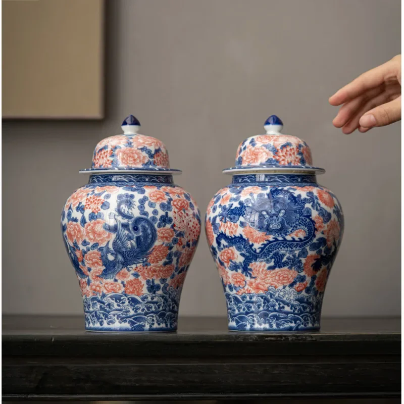 

Chinese Style Blue White Porcelain Storage Jars Home Sealed Tea Caddy Desktop Decoration Tea Jars Practical Storage Container