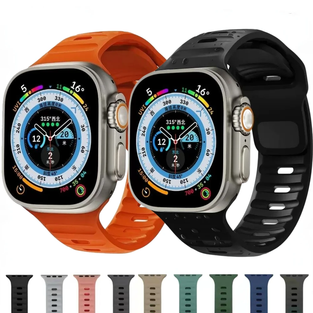 

Soft Silicone Strap For Apple Watch Band Ultra 49mm 45mm 44mm 42mm 41mm 40mm 38mm Sports Wristband iWatch Series 8 7 6 5 4 3 SE