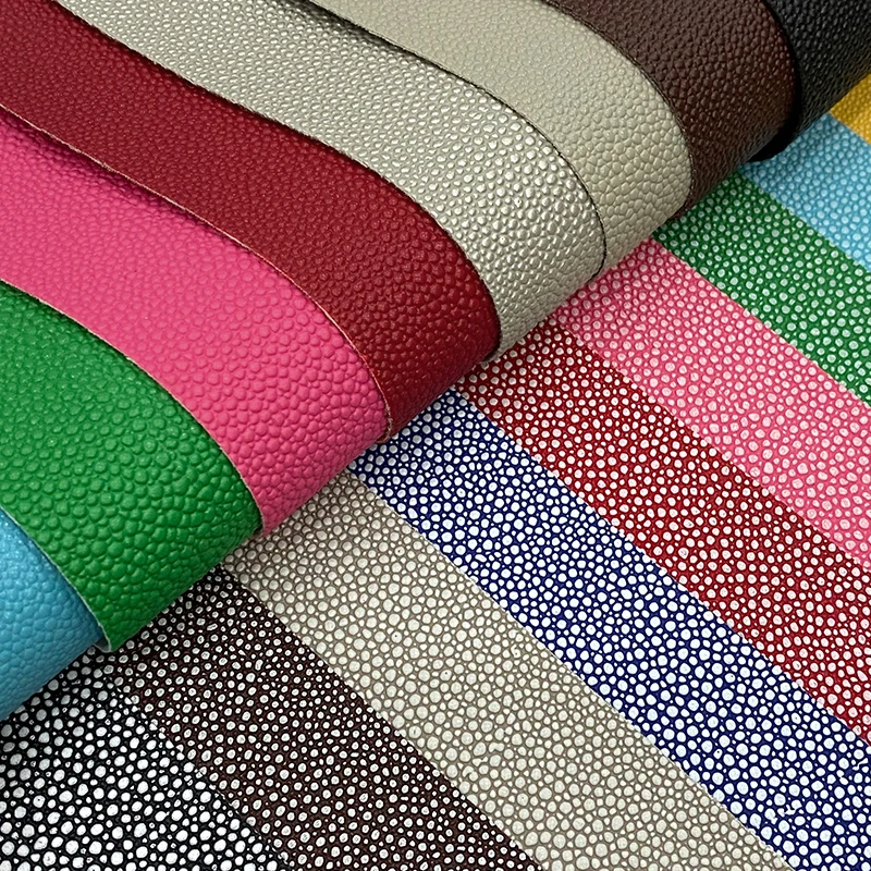 

Small Stone Embossed PU Vinyl Faux Leather Fabric Solid/Multicolored Cotton Backing for Making DIY Accessories/Hair Bow 46*135CM