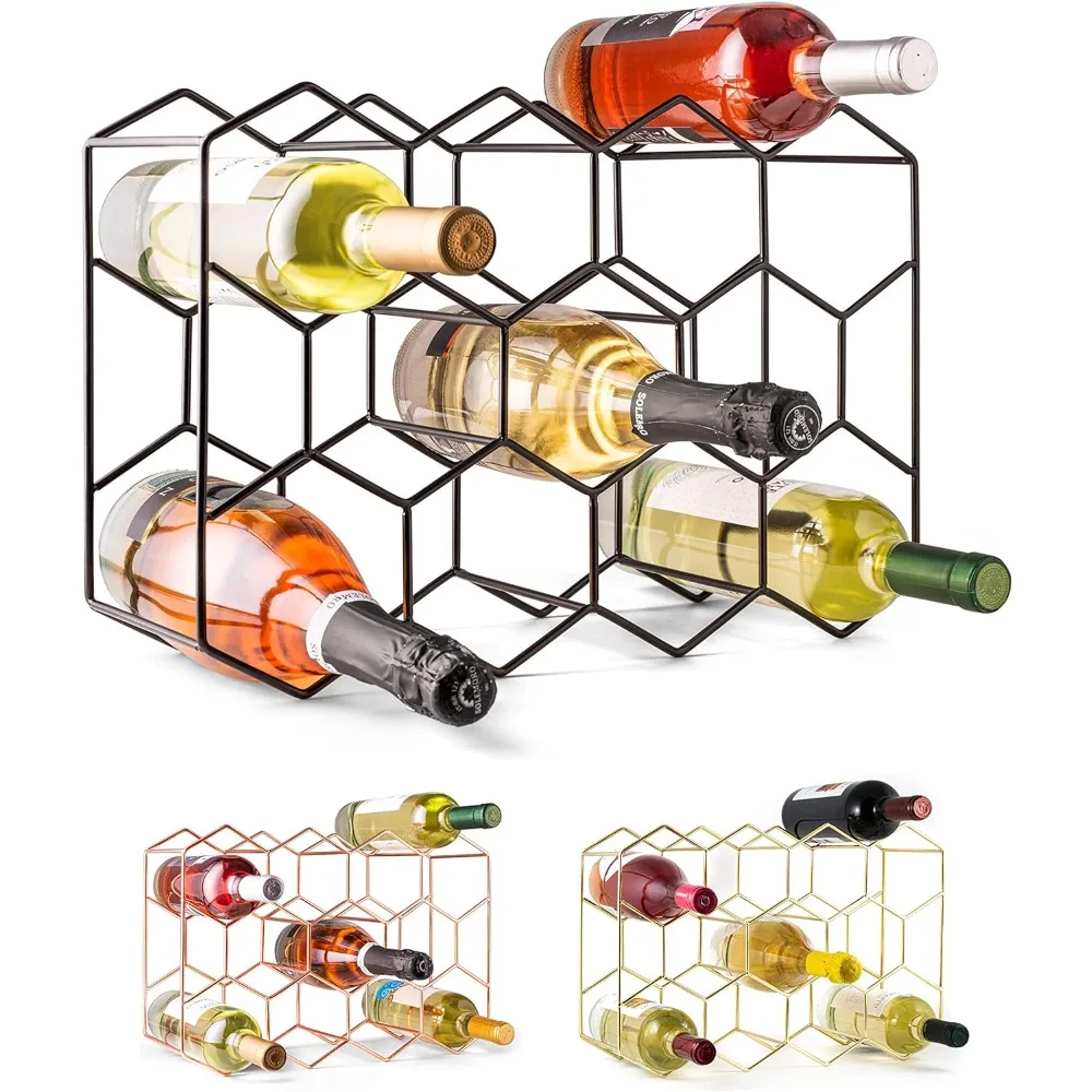 

Gusto Nostro Countertop Wine Rack - 14 Bottle Freestanding Modern Black Metal Small - 3 Tier Tabletop Wine Holder Stand