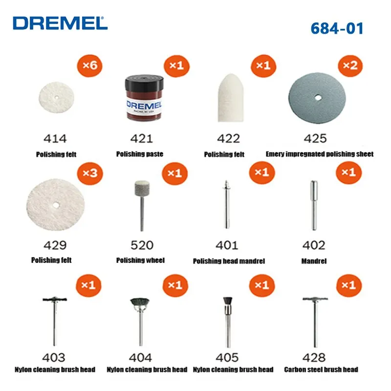 

Dremel 684-01 20PCS Cleaning Polishing Kit for Dremel 401/402/403/404/405/428/414/421/422/425/429/520 Power Machine Rotary Tools