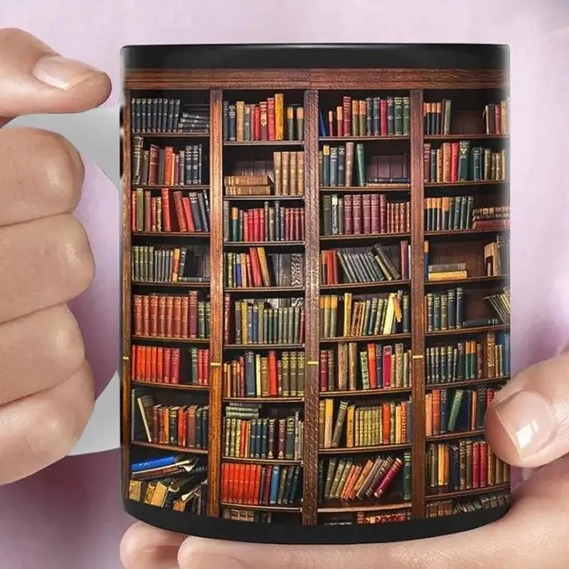 

Library Shelf Cup Bookshelf Mug For Book Lovers Bookish Black Mug Librarian Club Bookworm Abstract 350ml Coffee Tea Milk Cup