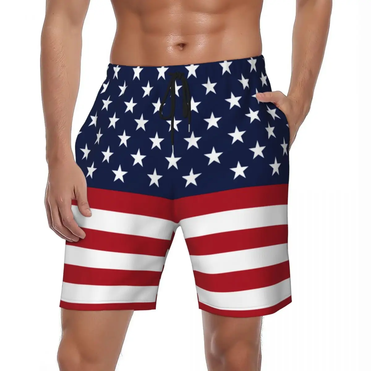 

Swimsuits Striped Board Shorts Summer Stars Spangled USA Flag Hawaii Beach Short Pants Male Sports Fitness Swimming Trunks