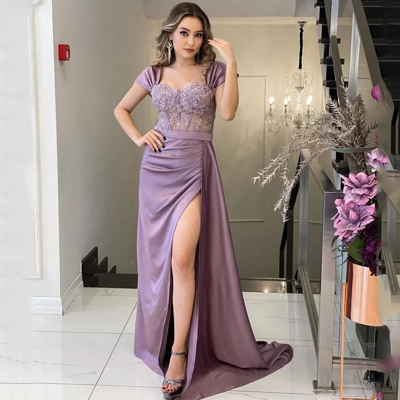 Saudi Arabia Lavender Sweetheart Appliques Off Shoulder Prom Gowns 2024 Dubai Sexy High Split Cocktail Dresses Evening Dress
Saudi Arabia Lavender Sweetheart Appliques Off Shoulder Prom Gowns 2024 Dubai Sexy High Split Cocktail Dresses Evening Dress