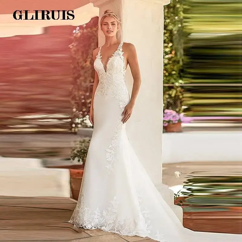 Sexy V-Neck Wedding Dress For Women 2022 Sleeveless Mermaid Court Train Boho Lace Appliques Open Back Bridal Gown Custom Made
Sexy V-Neck Wedding Dress For Women 2022 Sleeveless Mermaid Court Train Boho Lace Appliques Open Back Bridal Gown Custom Made