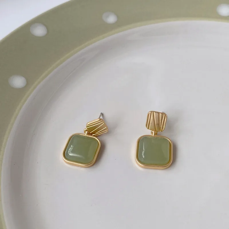 Boucles d'oreilles Bergame vertes pour femmes, boucles d'oreilles carrées mignonnes, mode coréenne, pas cher, bijoux de fête, tendance, vente en gros, nouveau design, 2024 4