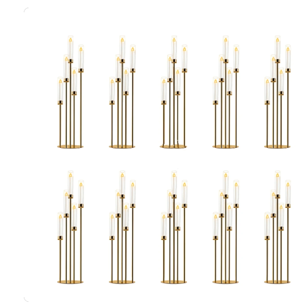 

10pcs)5 Heads Metal Candlestick Candelabra Candle Holders Stands Wedding Table Centerpieces Flower Vases Party Decoration