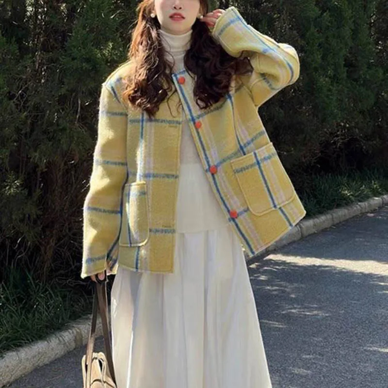 Korean Loose Plaid Coat For Women O Neck Pocket Women's Jacket 2024 Autumn Winter Outwear Jacket Coat For Women
Korean Loose Plaid Coat For Women O Neck Pocket Women's Jacket 2024 Autumn Winter Outwear Jacket Coat For Women