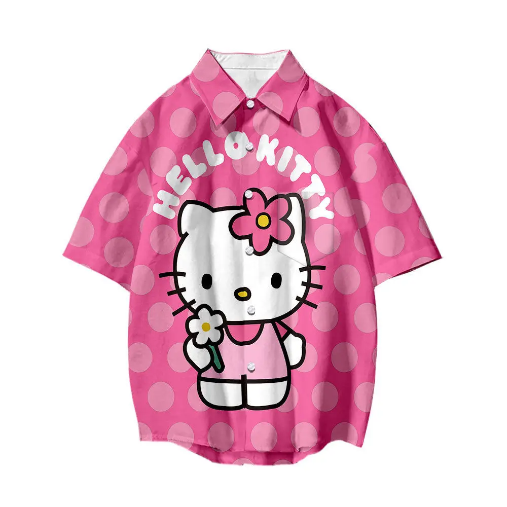 Рубашка с коротким рукавом и цветочным принтом Hello Kitty, летняя мужская и женская модная повседневная рубашка, топ с мультяшным рисунком, аниме Sanrio MINISO
Рубашка с коротким рукавом и цветочным принтом Hello Kitty, летняя мужская и женская модная повседневная рубашка, топ с мультяшным рисунком, аниме Sanrio MINISO